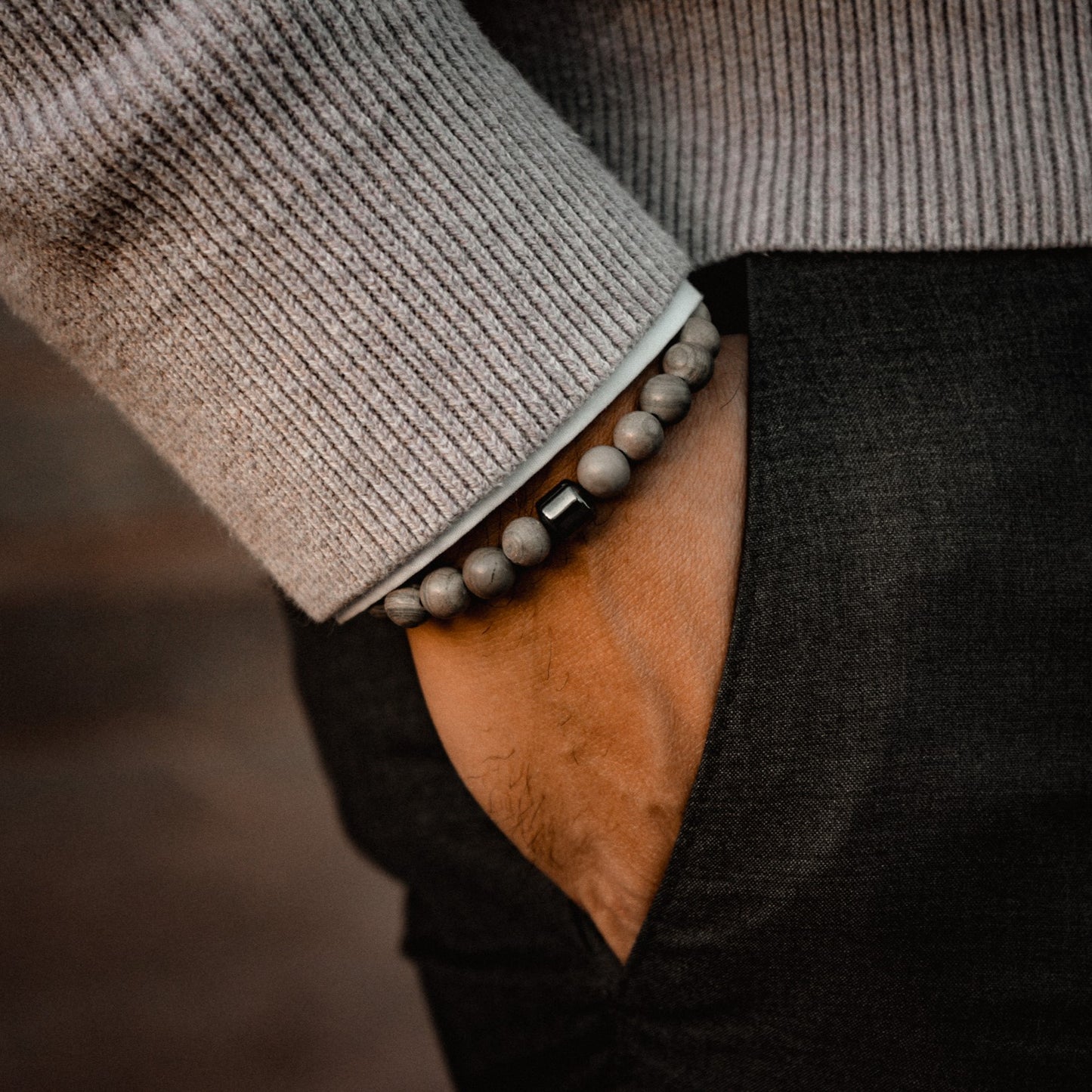 Gray Wood Jasper Beaded Bracelet