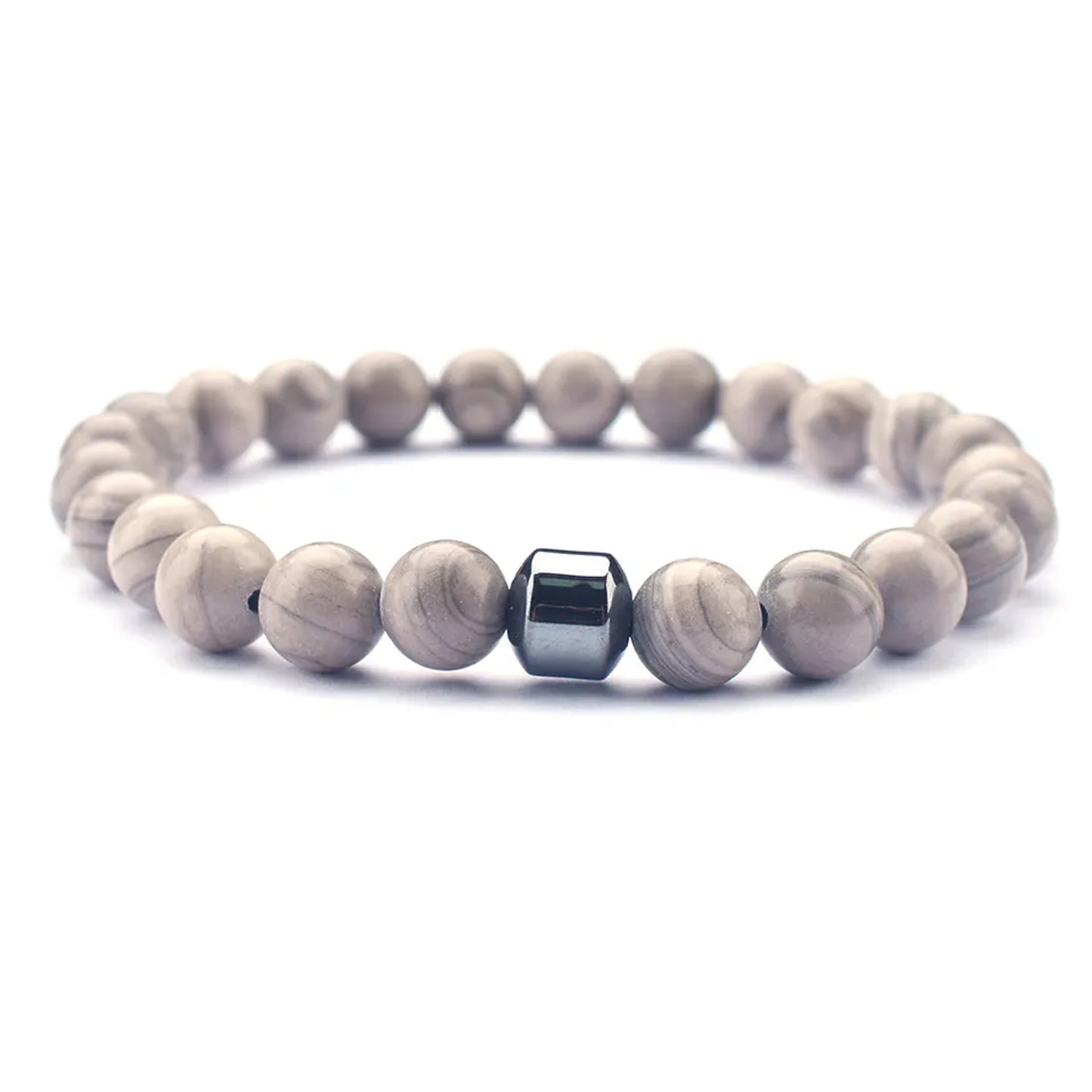 Gray Wood Jasper Beaded Bracelet